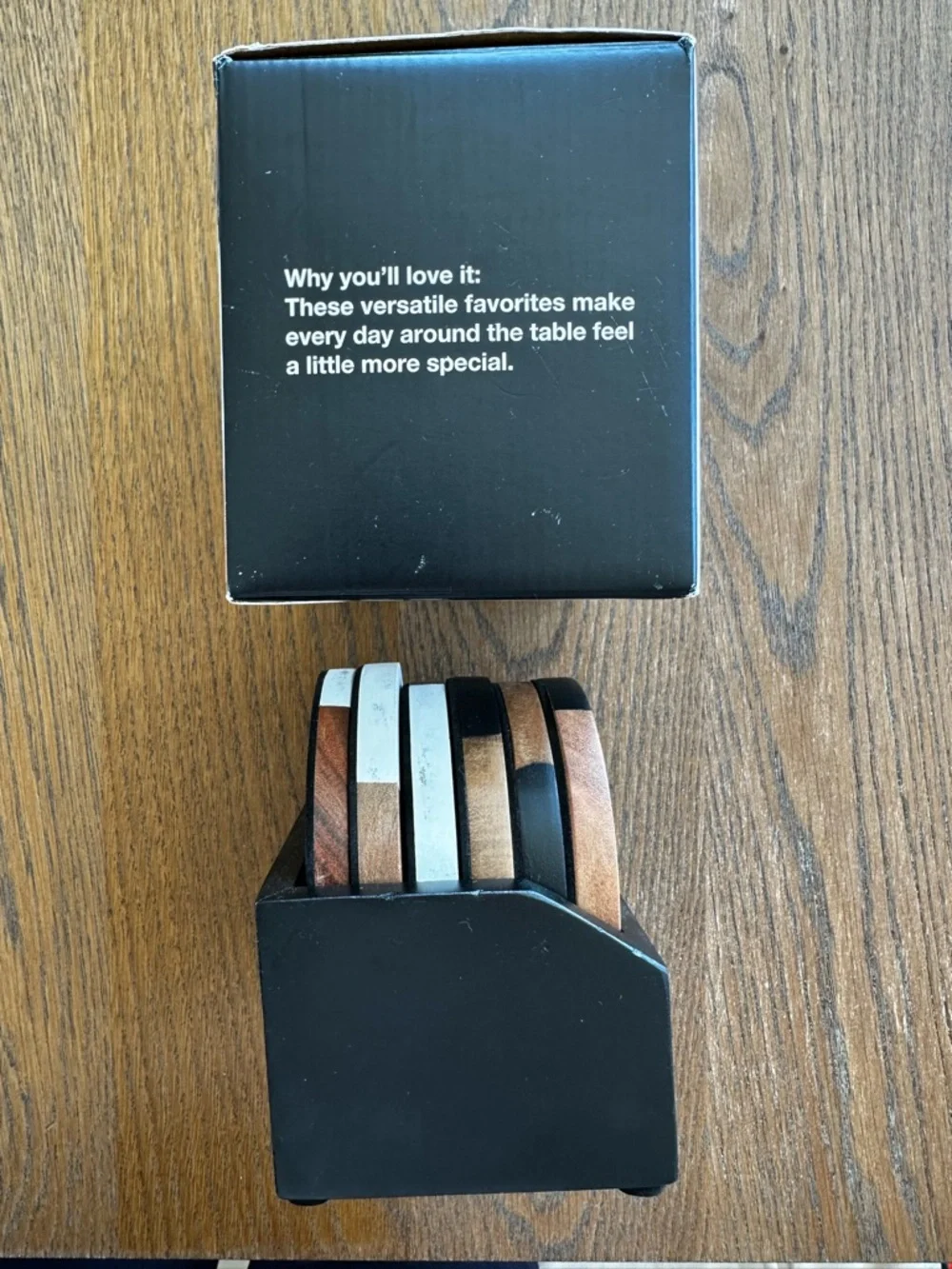 The Cellar 7-Piece Coaster and Holder Set Acacia Wood Black Coasters